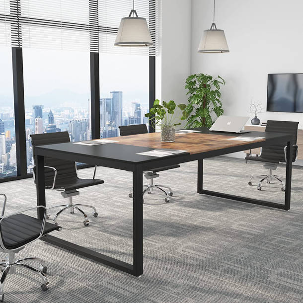 Inbox Zero KieraMay Brown/Black Rectangular Conference Table & Reviews